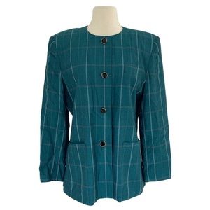 Vintage 90s Windowpane Plaid Collarless Jacket 9/10